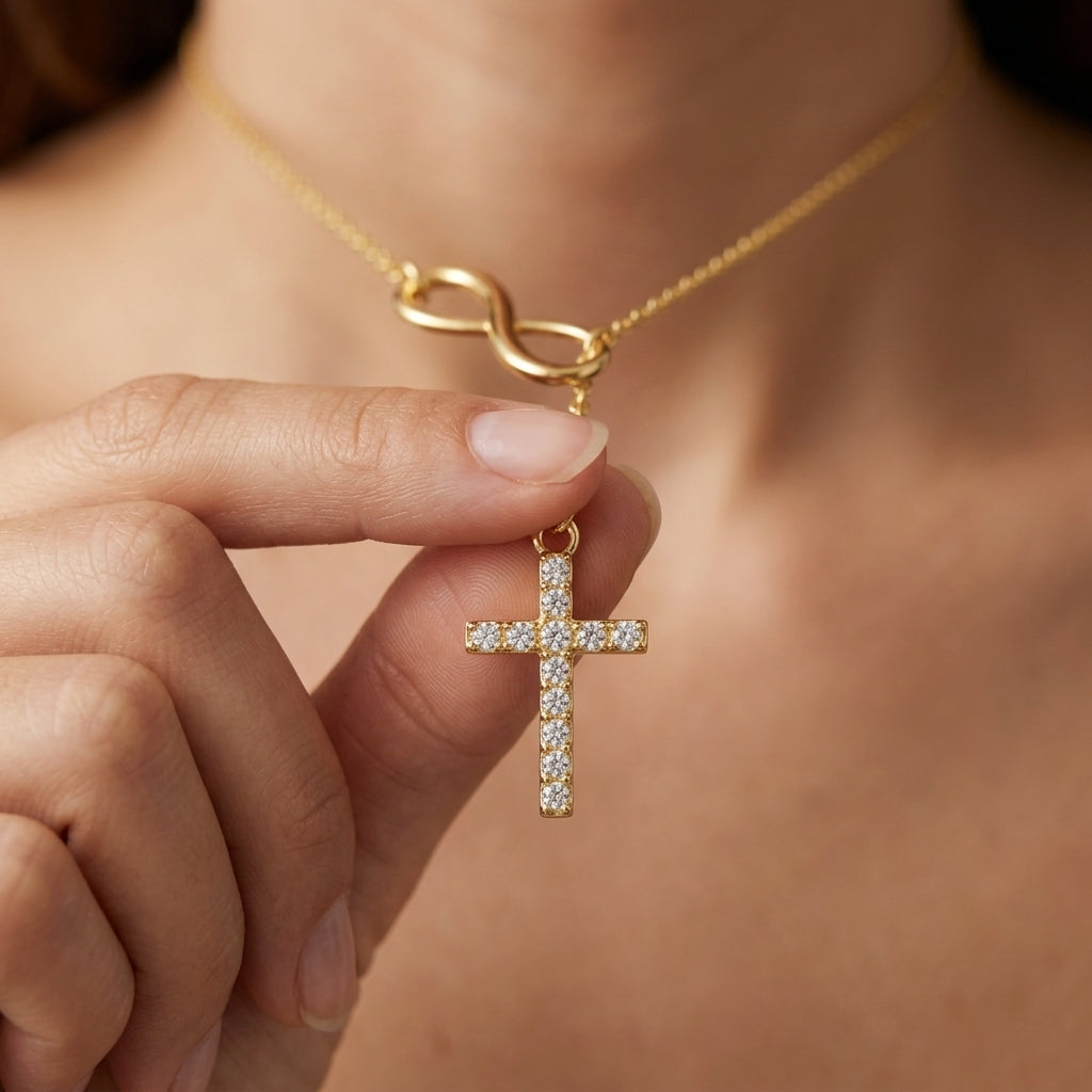 18k Infinity Cross Thread Necklace