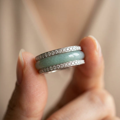 Elegant CZ Accented Jade Ring Stack