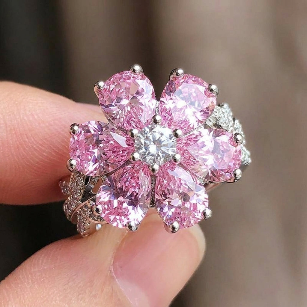 Statement Pink Floral Ring