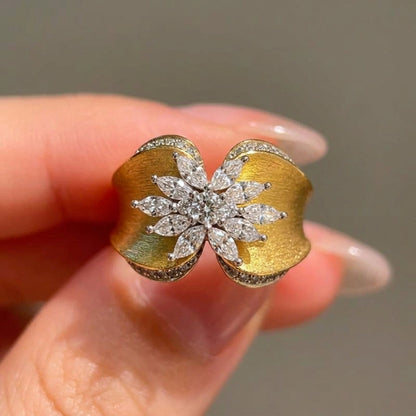 Brushed Vintage Butterfly CZ Ring