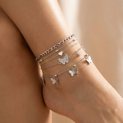 4pc Butterfly & Heart Anklet Stack