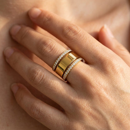 3pc CZ Accented Thin & Thick Ring Stack