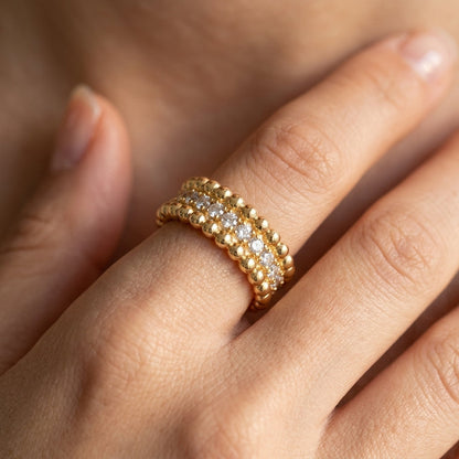 Elegant Beaded Bordered CZ Ring