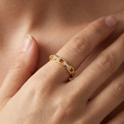14k Diamond Accented Chain Ring