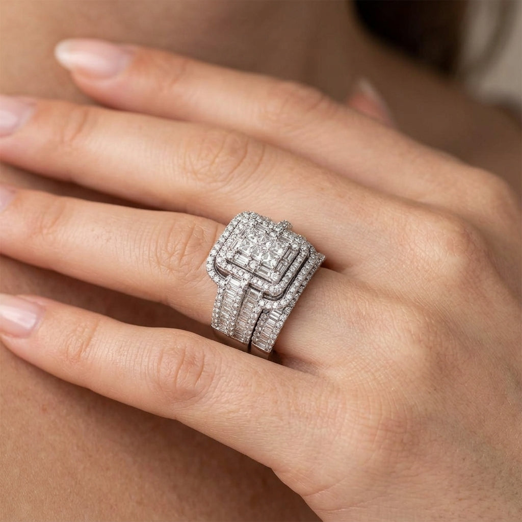 2pc Chunky Diamond Statement Ring