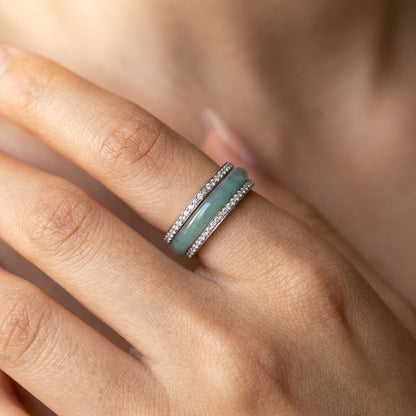 Elegant CZ Accented Jade Ring Stack