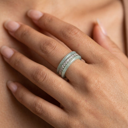 Elegant CZ Center Jade Ring Stack