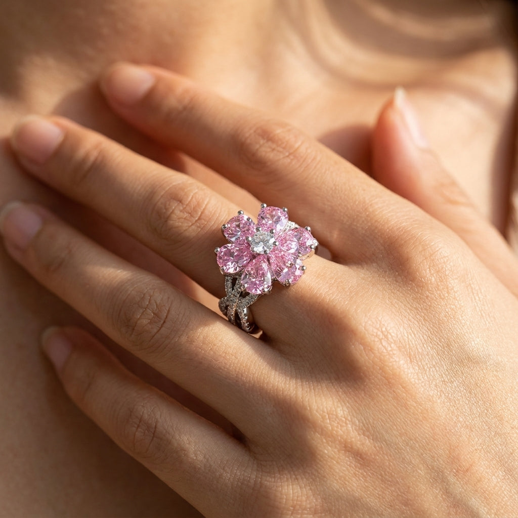 Statement Pink Floral Ring