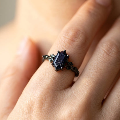 Elegant Hexagonal Cut Black Ring