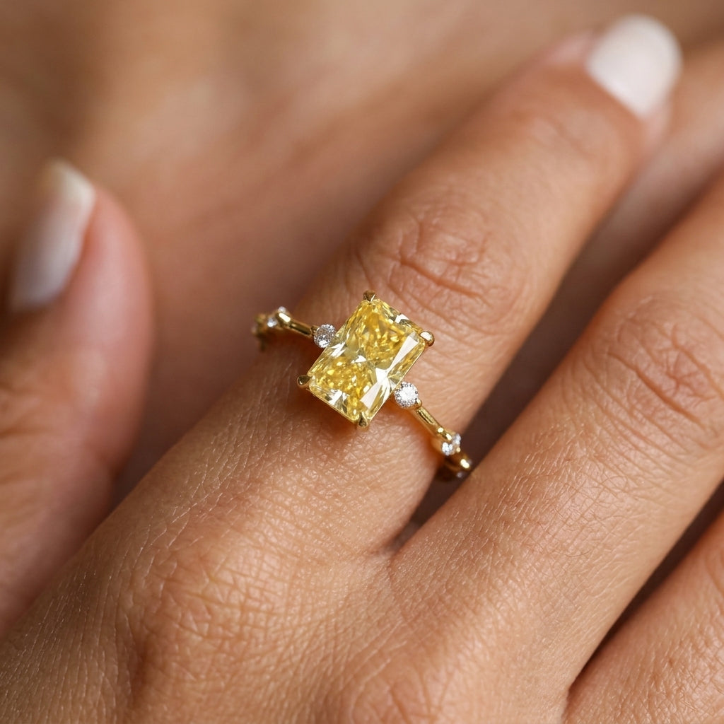 Minimal Zircon Accented Baguette Center Ring