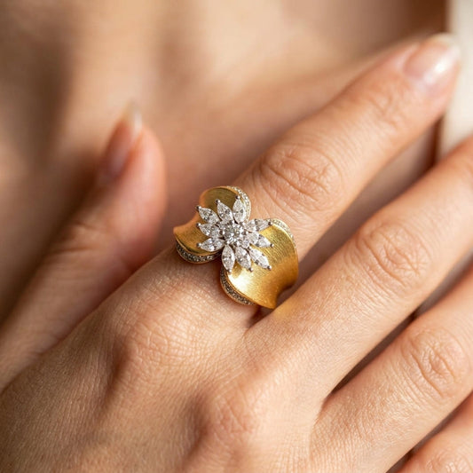 Brushed Vintage Butterfly CZ Ring