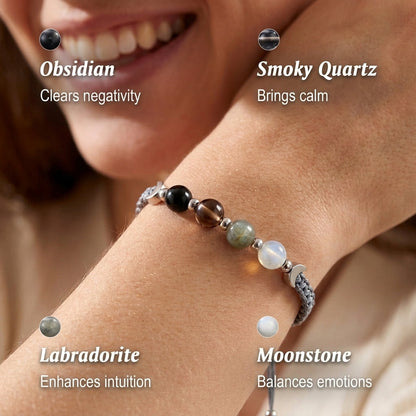 Adjustable Crystal Crescent Moon Protection Bracelet