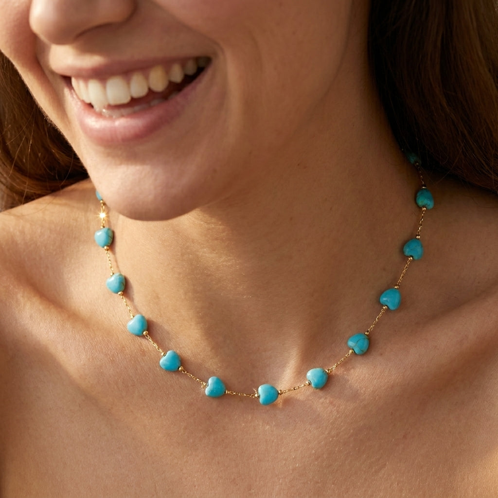 14k Dainty Turquoise Beaded Necklace
