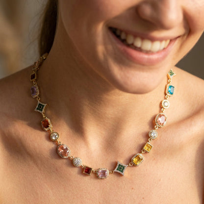 Colorful Geometric Gem Set Necklace
