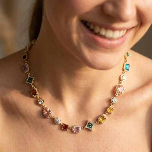 Colorful Geometric Gem Set Necklace