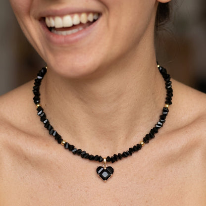 Crystal Chain Heart Pendant Choker Necklace