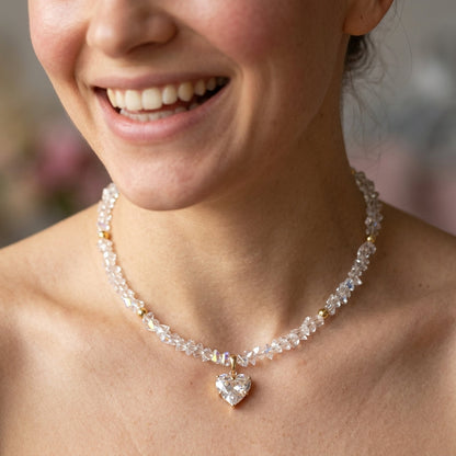Crystal Chain Heart Pendant Choker Necklace