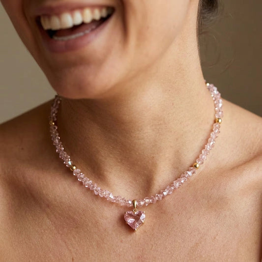 Crystal Chain Heart Pendant Choker Necklace