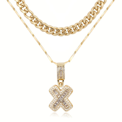 2pc 14k Layered Cuban & Initial Necklaces