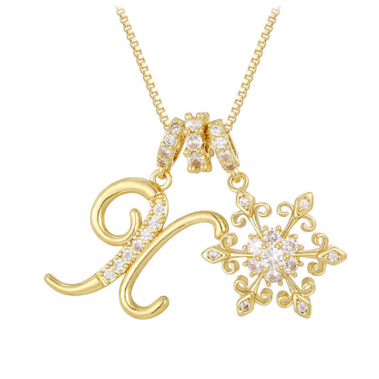 14k Elegant Initial & Snowflake Necklace