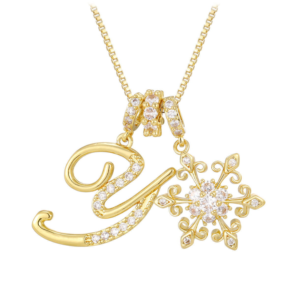 14k Elegant Initial & Snowflake Necklace