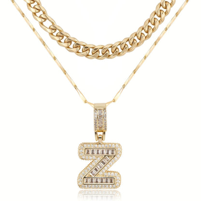2pc 14k Layered Cuban & Initial Necklaces