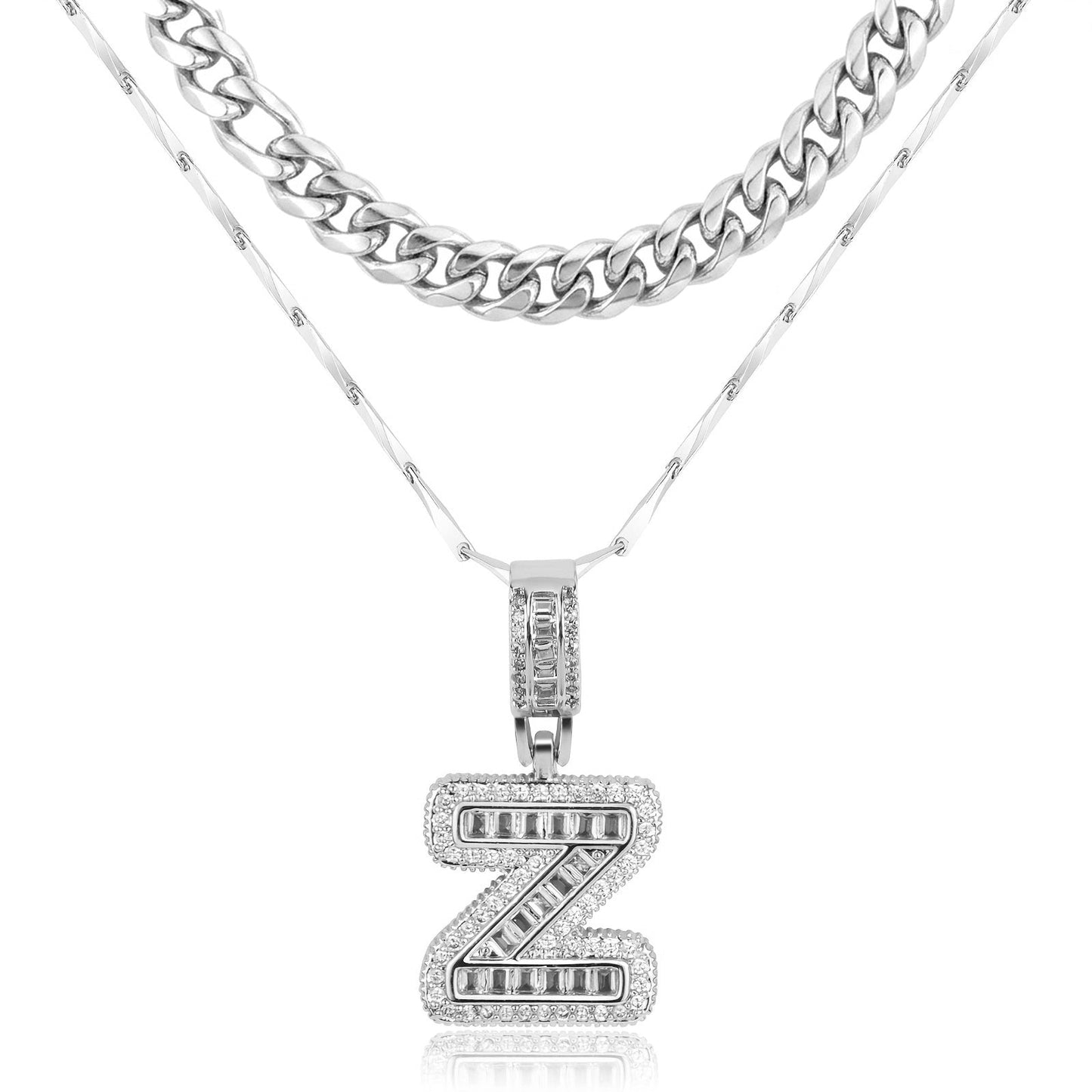 2pc 14k Layered Cuban & Initial Necklaces