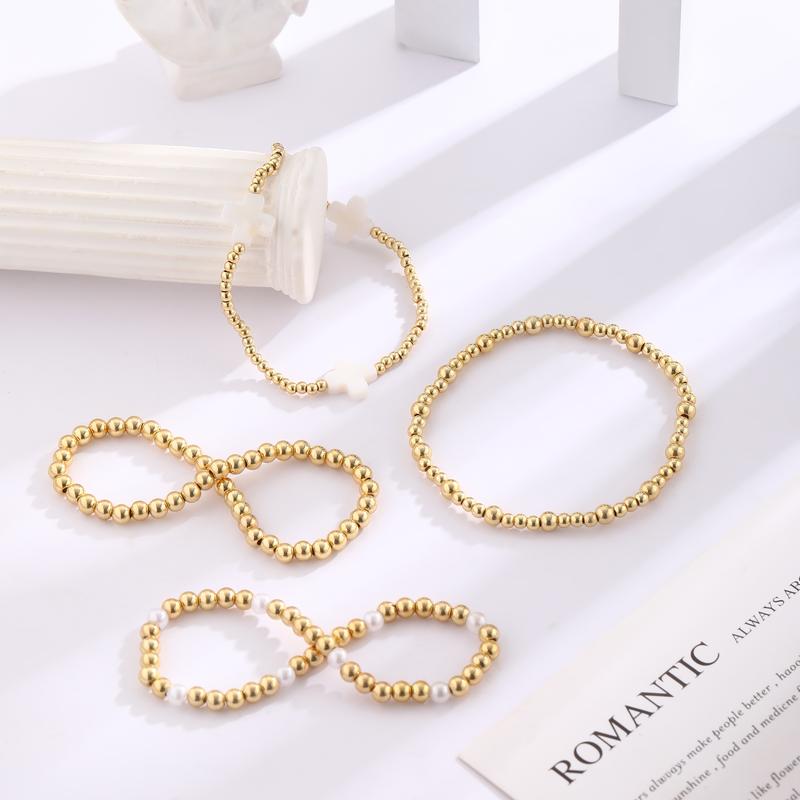 14k 4pc Beaded Cross Bracelet Stack