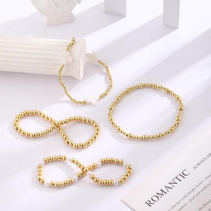 14k 4pc Beaded Cross Bracelet Stack