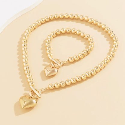 2pc Beaded Heart Pendant Bracelet and Necklace Set