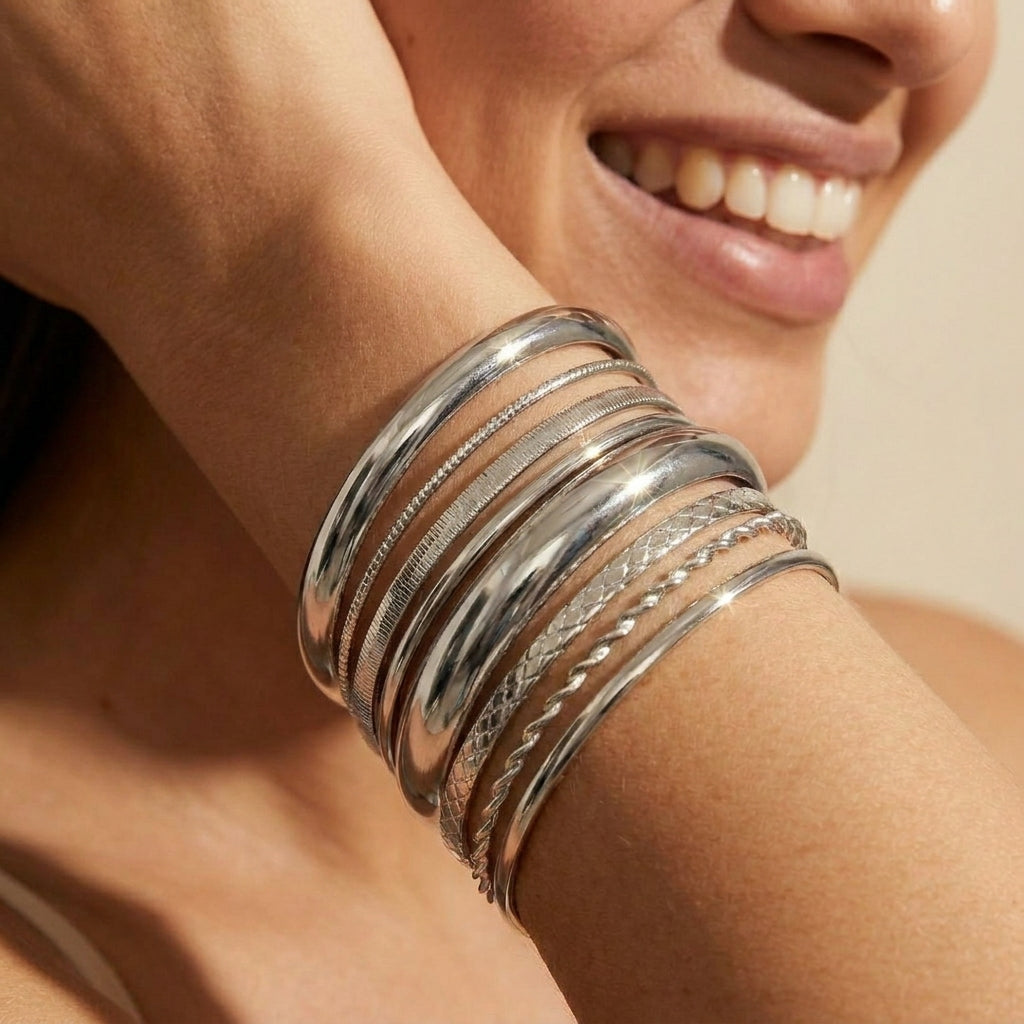 8pc Textured Cuff Bracelet Stack