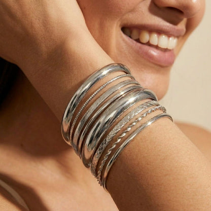 8pc Textured Cuff Bracelet Stack