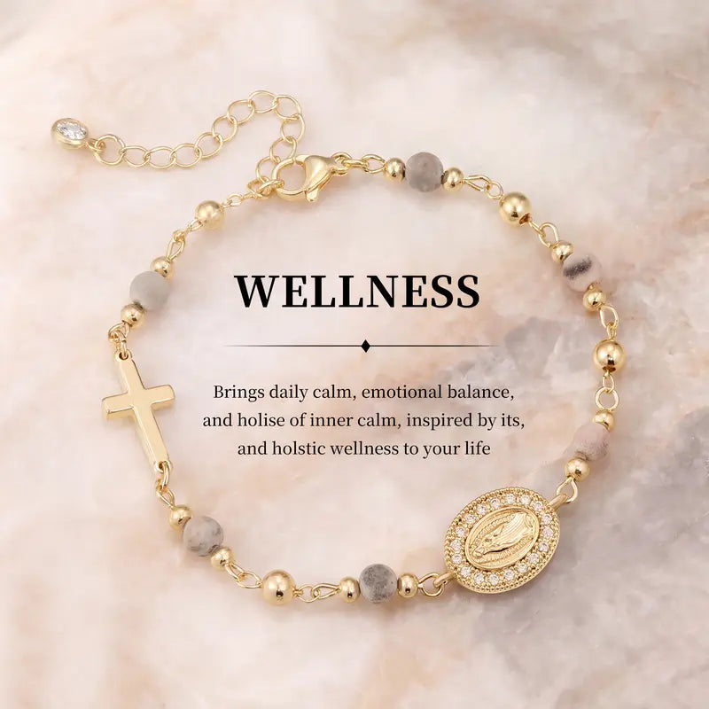 14k Beaded Cross & Virgin Mary Energy Bracelets