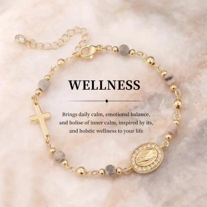 14k Beaded Cross & Virgin Mary Energy Bracelets