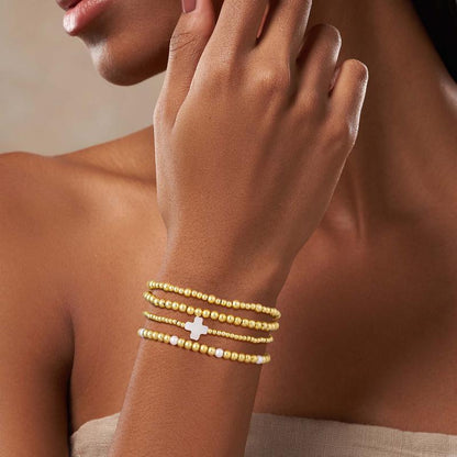 14k 4pc Beaded Cross Bracelet Stack