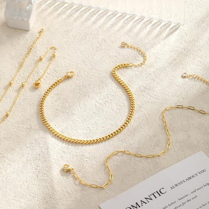 3pc Elegant Satellite, Paperclip, Curb Chain Anklet Set