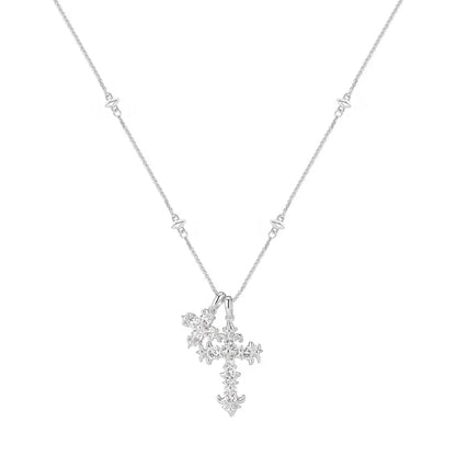 18k Floral Diamond Accented Cross Necklace