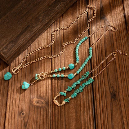 3pc Boho Toggle Clasp Turquoise Accented Necklace Stack