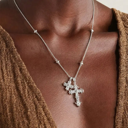 18k Floral Diamond Accented Cross Necklace