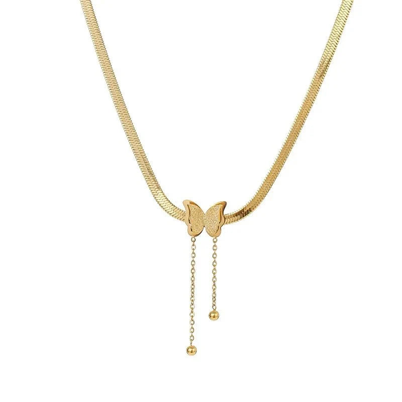Dainty Herringbone Butterfly Dangle Necklace
