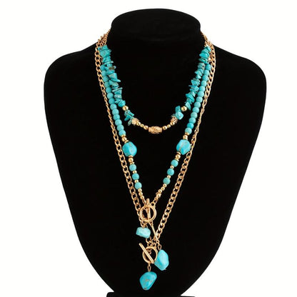 3pc Boho Toggle Clasp Turquoise Accented Necklace Stack