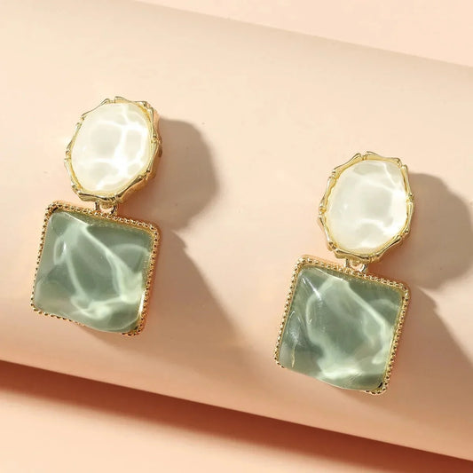 Enamel Geometric Oval Square Earrings