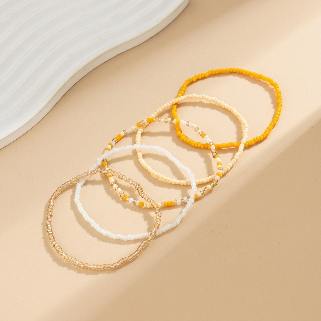 5pc Colorful Beaded Layered Anklet Stack