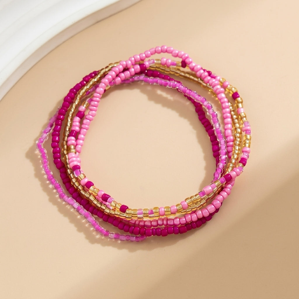 5pc Colorful Beaded Layered Anklet Stack