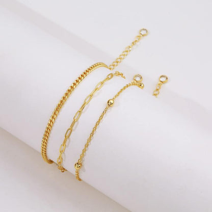 3pc Elegant Satellite, Paperclip, Curb Chain Anklet Set