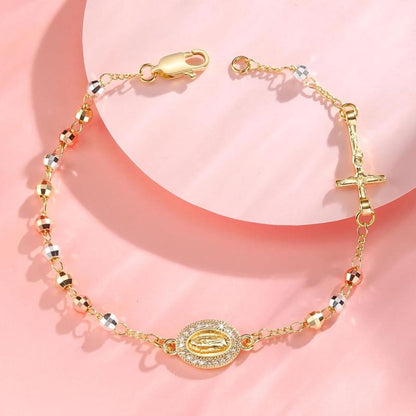 14k Crucifix Rosary Beaded Bracelet