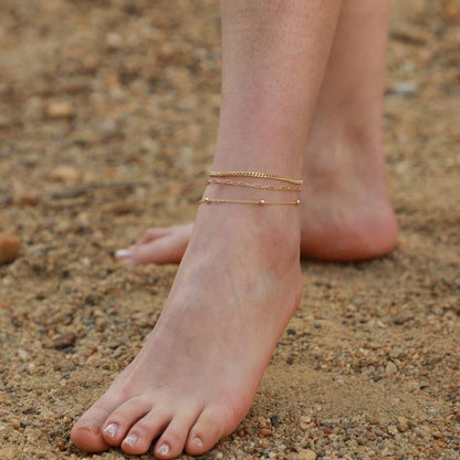 3pc Elegant Satellite, Paperclip, Curb Chain Anklet Set