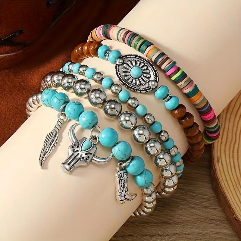 5pc Boho Style Turquoise Bracelet Stack