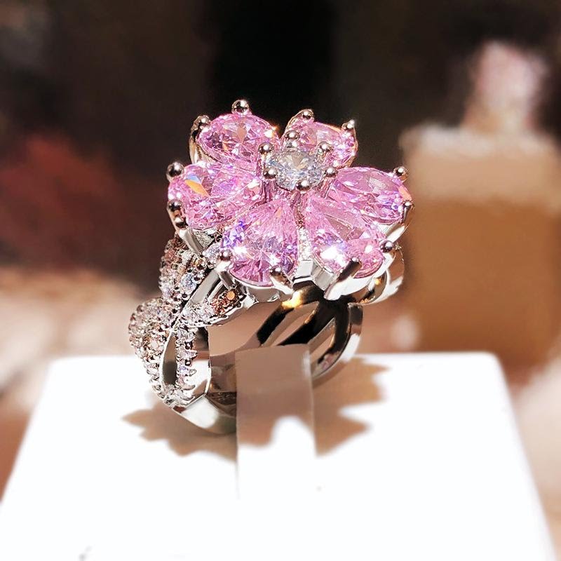 Statement Pink Floral Ring