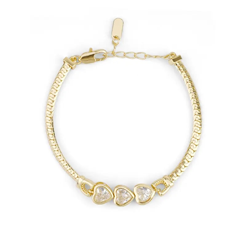 14k Elegant CZ Heart Snake Chain Bracelet